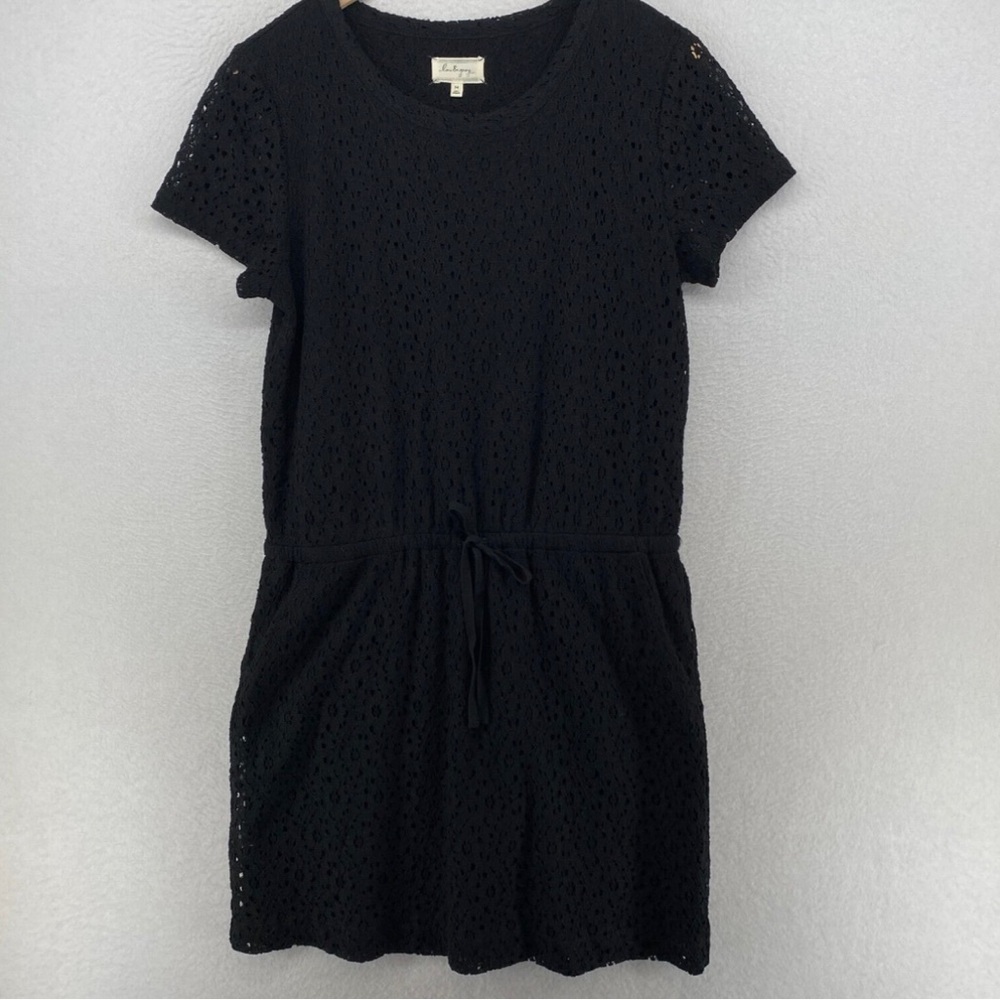 Black Casual Mini Dress with Crew Neck and Short Sleeves